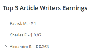Case Study 3 demonstration (screenshot of Top 3 Article Writers Earnings)